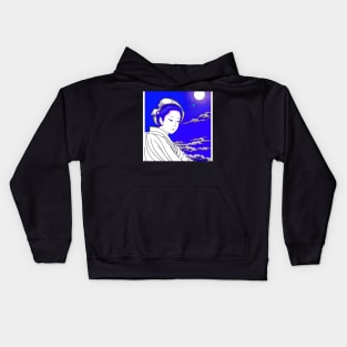 Woman waiting under the watchful moon. Kids Hoodie